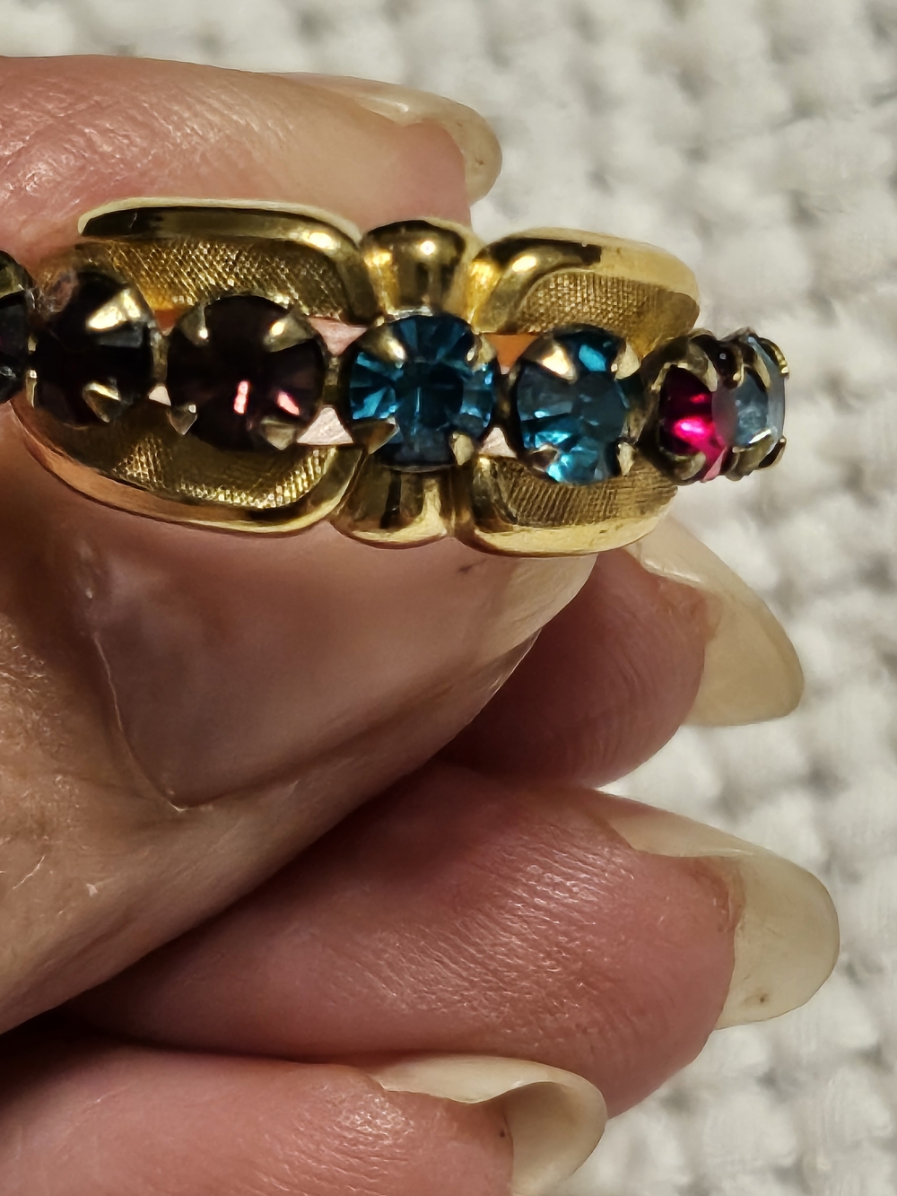 Vintage Mothers Ring 14K Gold Electroplate Multi-Gemstone Birthstone Ring Size 7